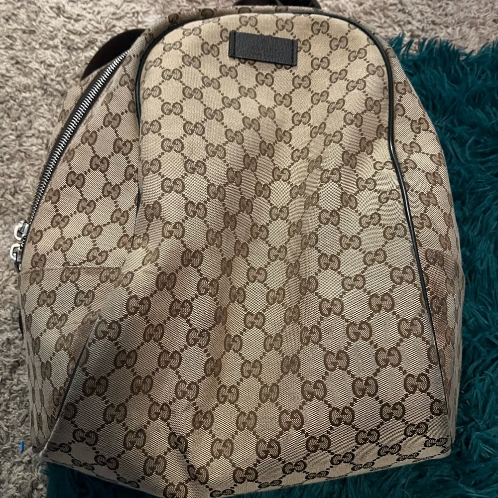 Gucci Monogram Beige and Brown Backpack